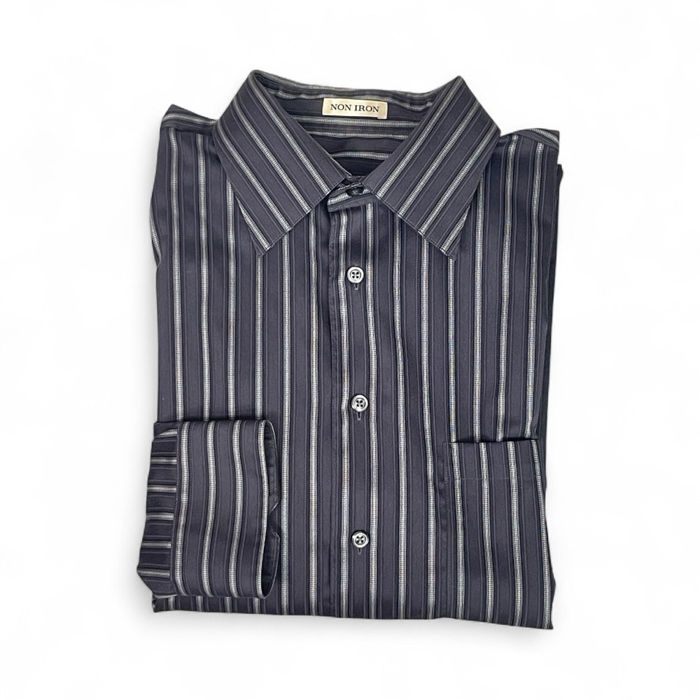 Striped Button Down Shirt Cotton Non Iron L